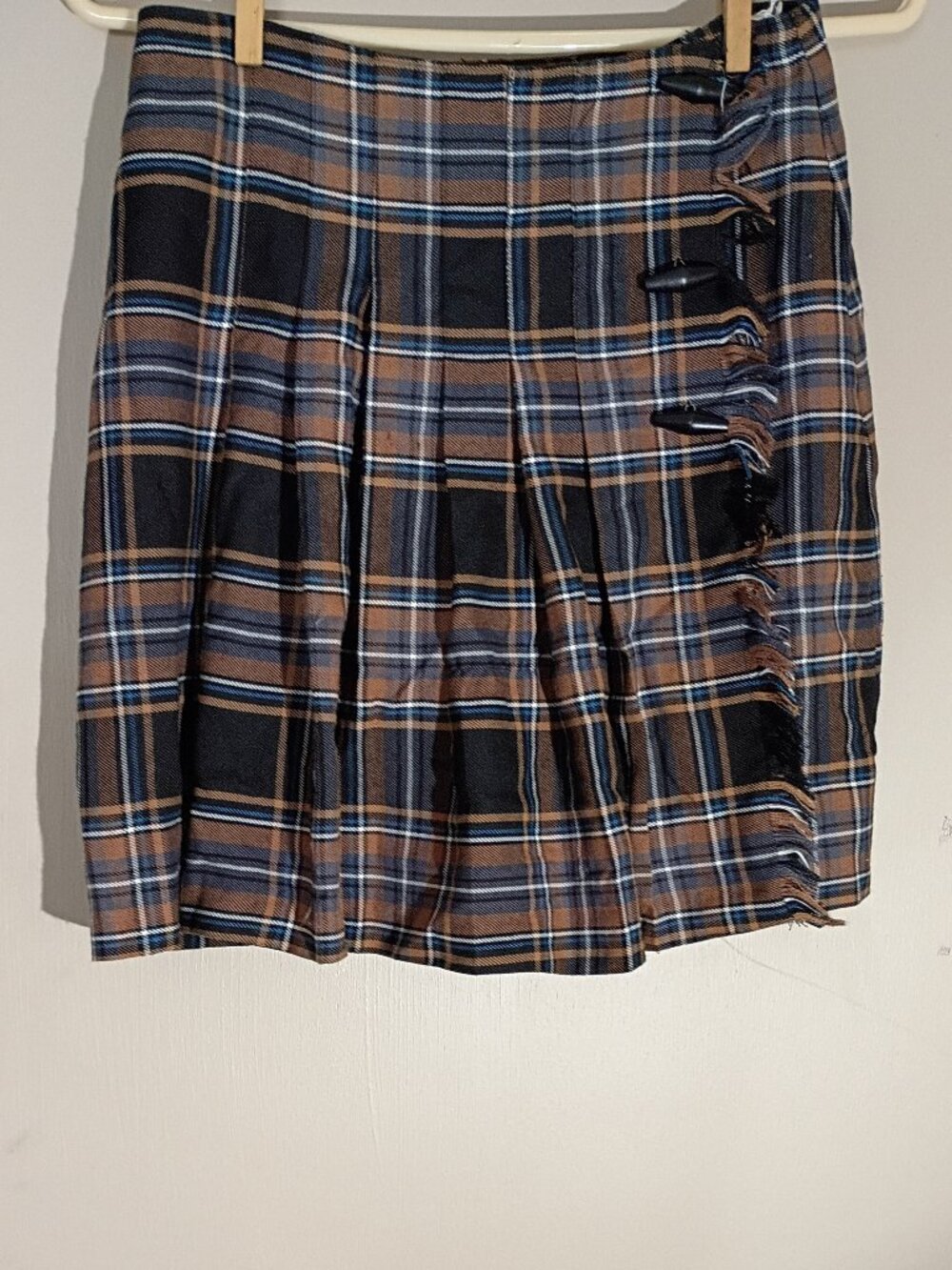 VIntage '90s Tracy Evans Brown Black Plaid Pleated Miniskirt Sz 9